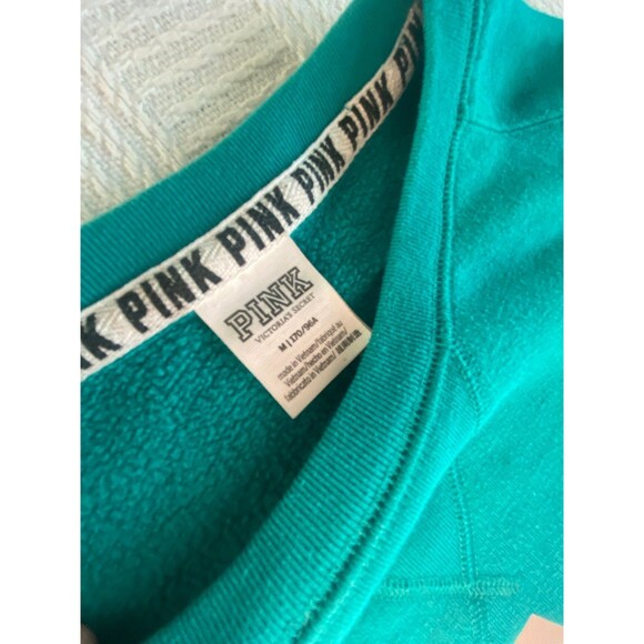 PINK Victoria’s Secret logo crew neck teal green sweatshirt medium long sleeve - Picture 4 of 11